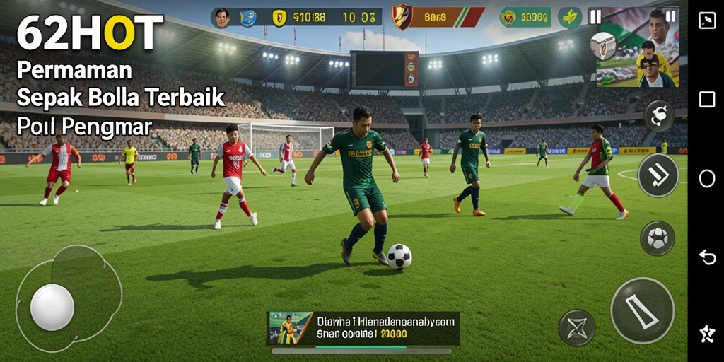 Tampilan gameplay seru dari 62HOT yang menggambarkan aksi sepak bola.