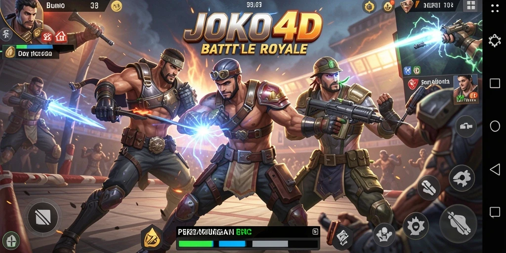 Tangkapan layar gameplay JOKO4D menampilkan aksi pertempuran seru di arena Battle Royale.