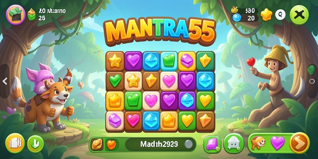 Tampilan gameplay seru di MANTRA55 dengan kombinasi match-3 yang menarik.