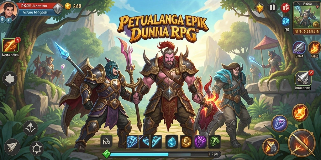 Tangkapan layar gameplay RK88 menampilkan pertempuran seru dan dunia yang kaya.
